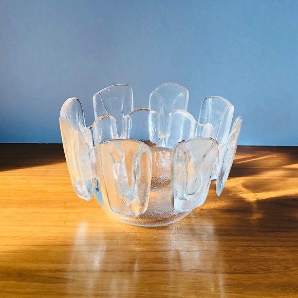 Scandinavian Humppila Ice Glass Textured Bowl, Vintage 1970’s, Made In Finland - Picture 5 of 5